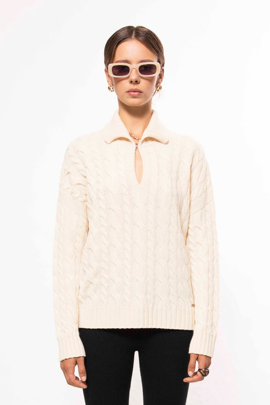 Alungoo dámský kabelový svetr v béžové barvě