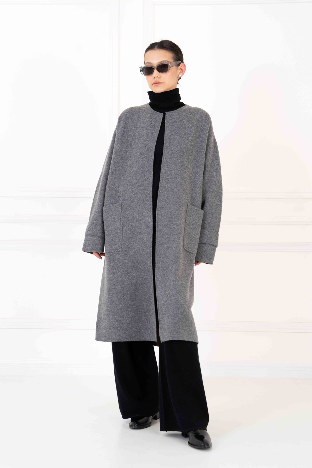 Women's reversible cashmere coat – light grey taupe – DELGER