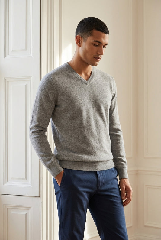 Chono pánský šedý kašmírový svetr