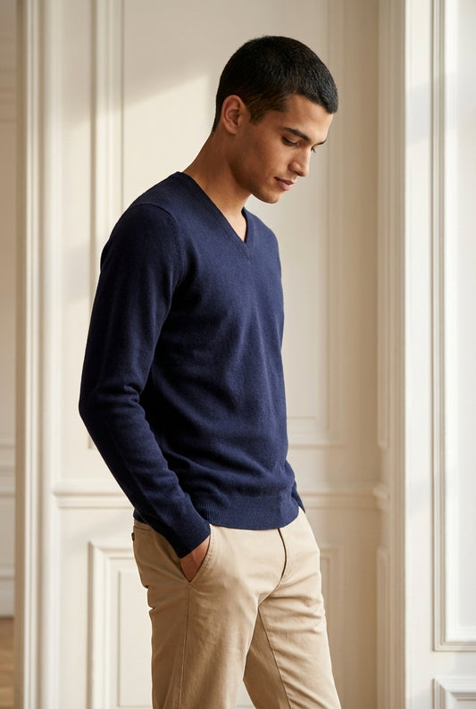 Khair pánský tmavě modrý kašmírový svetr