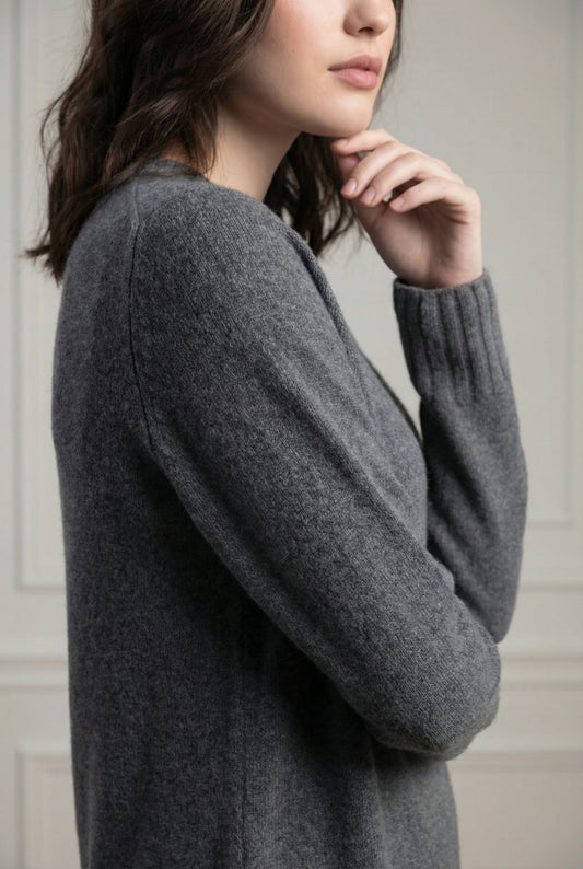 Merkit šedý dámský kašmírový svetr dlouhý