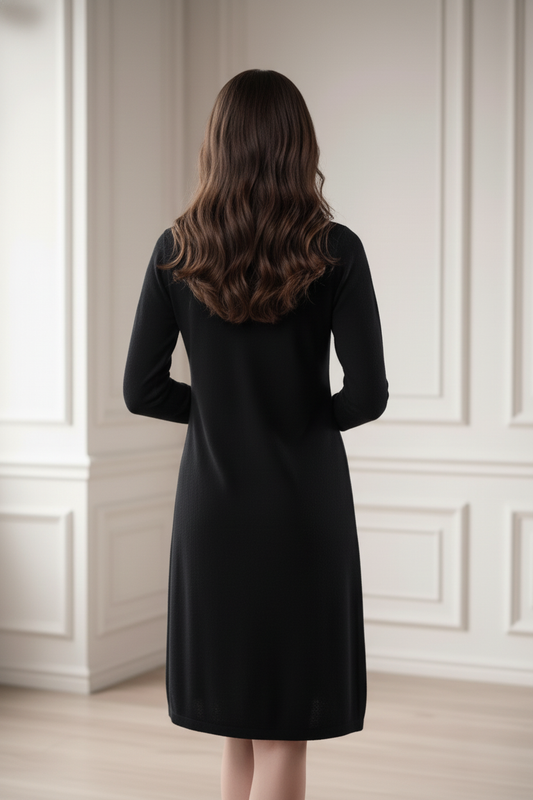 Tara černé kašmírové šaty s mašlí